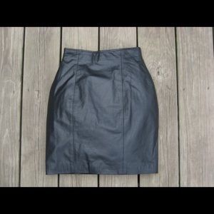 VINTAGE genuine black leather Pencil Midi skirt S